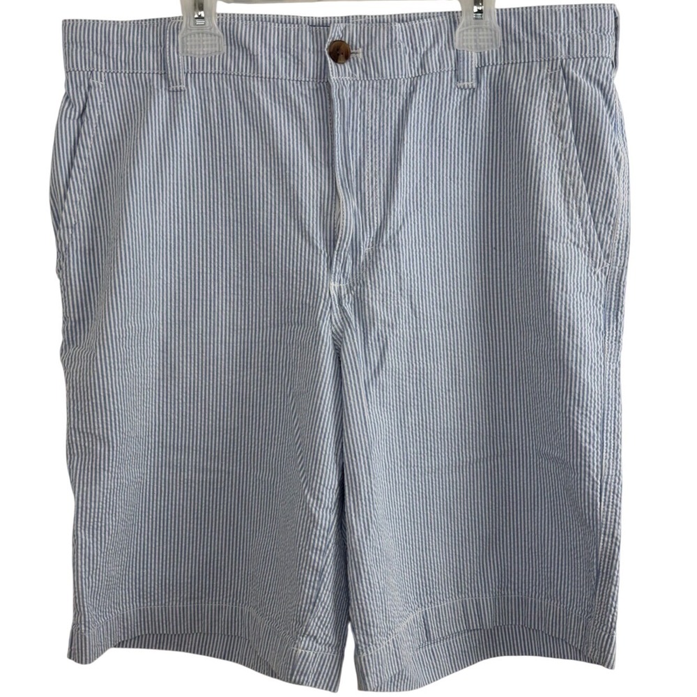 IZOD Seersucker Shorts Mens 33 Blue White Striped Preppy Coastal Summer